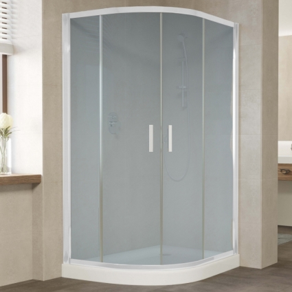 Душевой уголок Vegas Glass ZS-F 120*80 01 10 профиль белый, стекло сатин, прямоугольный-асимметричный, двери раздвижные