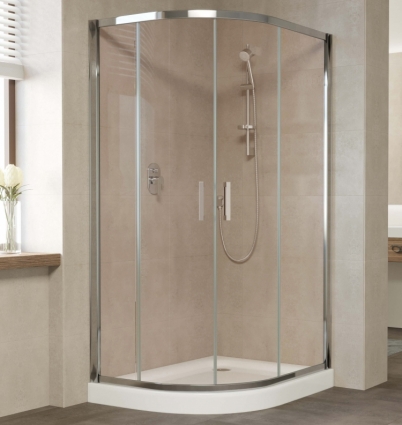 Душевой уголок Vegas Glass ZS-F 110*90 08 05 профиль глянцевый хром, стекло бронза, прямоугольный-асимметричный, двери раздвижные