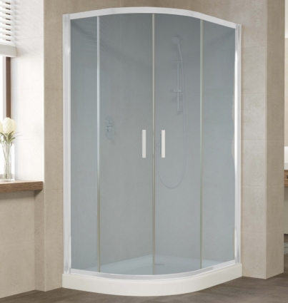 Душевой уголок Vegas Glass ZS-F 110*100 01 10 профиль белый, стекло сатин, прямоугольный-асимметричный, двери раздвижные
