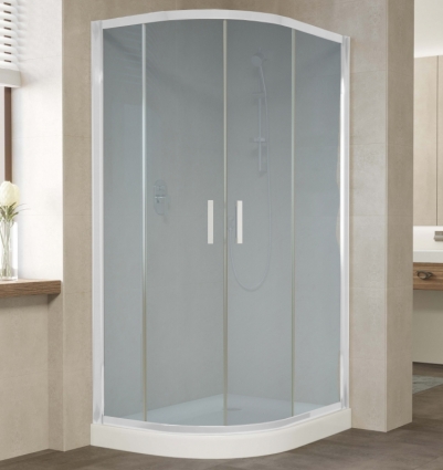 Душевой уголок Vegas Glass ZS-F 100*80 01 10 профиль белый, стекло сатин, прямоугольный-асимметричный, двери раздвижные