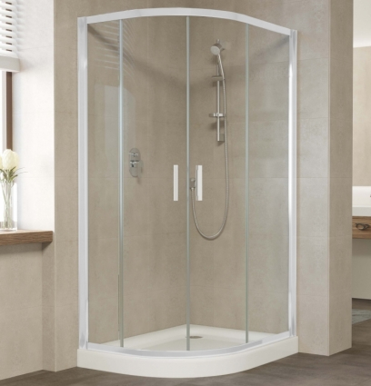 Душевой уголок Vegas Glass ZS-F 100*90 01 01 профиль белый, стекло прозрачное, прямоугольный-асимметричный, двери раздвижные