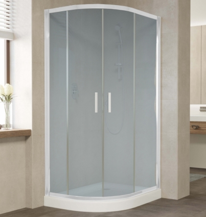 Душевой уголок Vegas Glass ZS-F 90*80 01 10 профиль белый, стекло сатин, прямоугольный-асимметричный, двери раздвижные