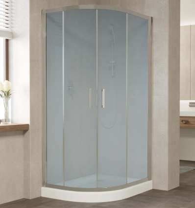 Душевой уголок Vegas Glass ZS-F 90*80 07 10 профиль матовый хром, стекло сатин, прямоугольный-асимметричный, двери раздвижные