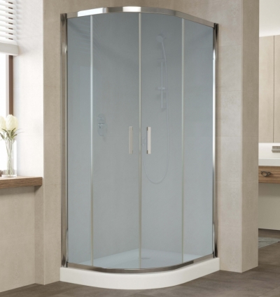 Душевой уголок Vegas Glass ZS-F 90*80 08 10 профиль глянцевый хром, стекло сатин, прямоугольный-асимметричный, двери раздвижные