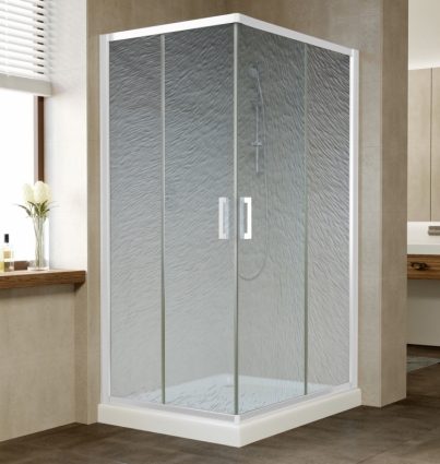 Душевой уголок Vegas Glass ZA-F 100*80 01 02 профиль белый, стекло шиншилла, прямоугольный, двери раздвижные
