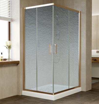 Душевой уголок Vegas Glass ZA-F 100*80 05 02 профиль бронза, стекло шиншилла, прямоугольный, двери раздвижные