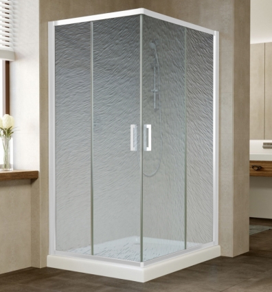 Душевой уголок Vegas Glass ZA-F 100*90 01 02 профиль белый, стекло шиншилла, прямоугольный, двери раздвижные