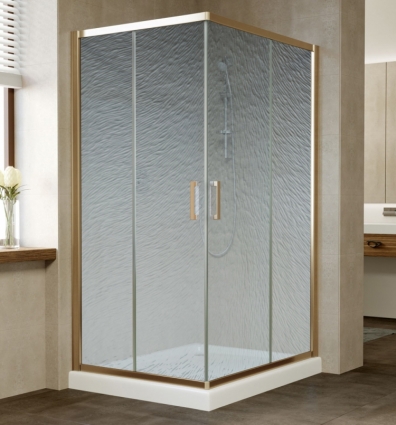 Душевой уголок Vegas Glass ZA-F 100*90 05 02 профиль бронза, стекло шиншилла, прямоугольный, двери раздвижные