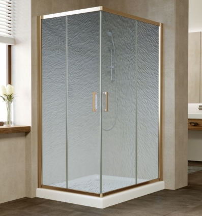 Душевой уголок Vegas Glass ZA-F 110*80 05 02 профиль бронза, стекло шиншилла, прямоугольный, двери раздвижные
