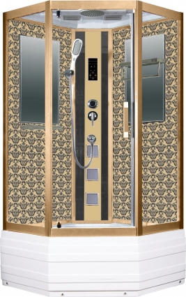 Душевая кабина Niagara Lux 7798G золото поддон глубокий, с гидромассажем, стекло прозрачное