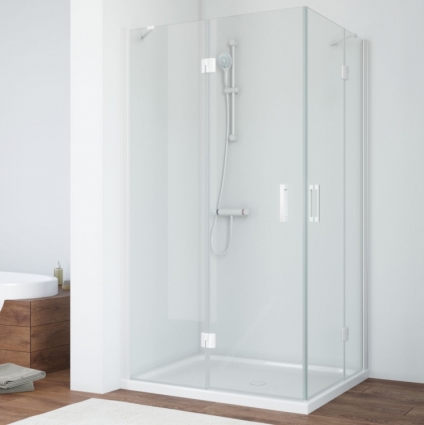 Душевой уголок Vegas Glass AFA-F 100*80 01 01 L профиль белый, стекло прозрачное, прямоугольный, двери распашные