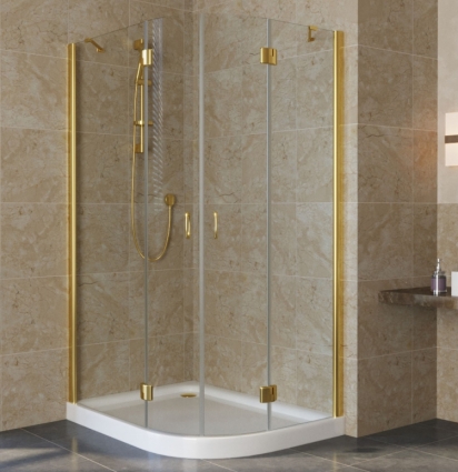 Душевой уголок Vegas Glass AFS-F Lux 120*80 09 01 L профиль золото, стекло прозрачное, прямоугольный-асимметричный, двери распашные