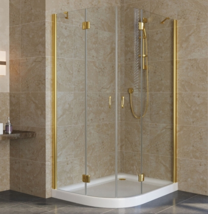 Душевой уголок Vegas Glass AFS-F Lux 120*80 09 01 R профиль золото, стекло прозрачное, прямоугольный-асимметричный, двери распашные