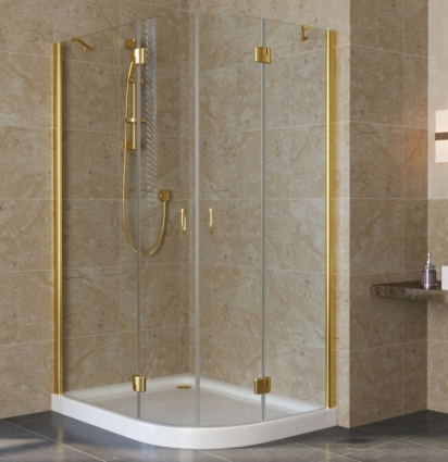 Душевой уголок Vegas Glass AFS-F Lux 120*100 09 01 L профиль золото, стекло прозрачное, прямоугольный-асимметричный, двери распашные