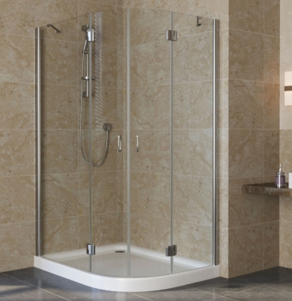 Душевой уголок Vegas Glass AFS-F Lux 120*100 08 01 L профиль глянцевый хром, стекло прозрачное, прямоугольный-асимметричный, двери распашные