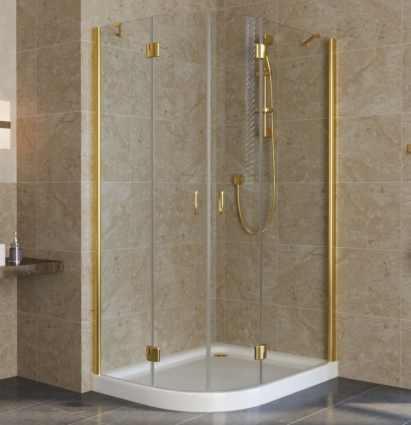 Душевой уголок Vegas Glass AFS-F Lux 100*90 09 01 R профиль золото, стекло прозрачное, прямоугольный-асимметричный, двери распашные