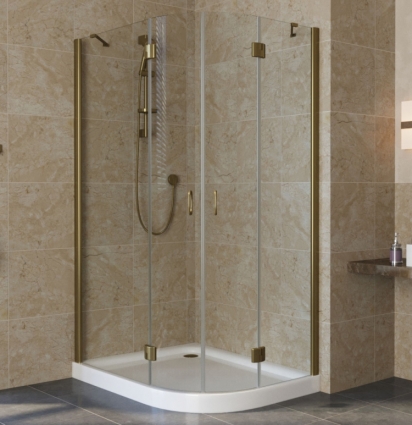 Душевой уголок Vegas Glass AFS-F Lux 100*90 05 01 L профиль бронза, стекло прозрачное, прямоугольный-асимметричный, двери распашные
