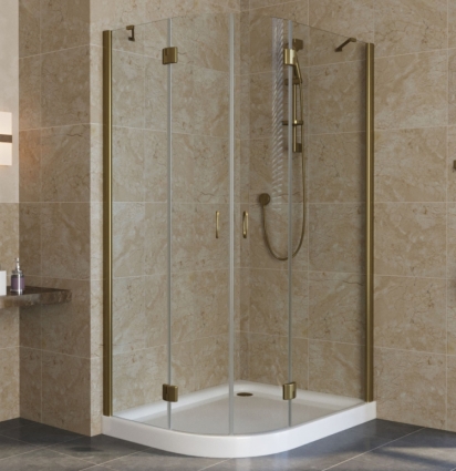 Душевой уголок Vegas Glass AFS-F Lux 100*90 05 01 R профиль бронза, стекло прозрачное, прямоугольный-асимметричный, двери распашные