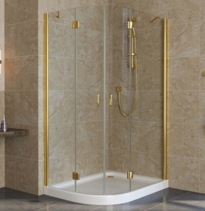 Душевой уголок Vegas Glass AFS-F Lux 110*90 09 01 R профиль золото, стекло прозрачное, прямоугольный-асимметричный, двери распашные