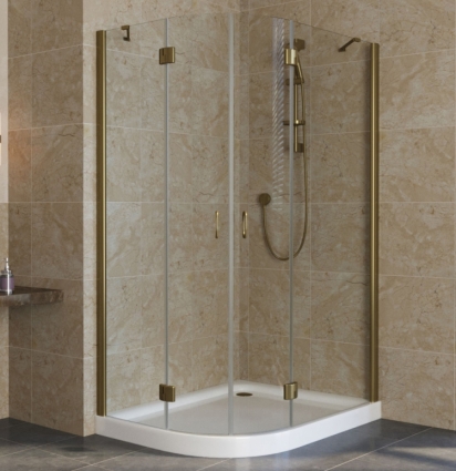 Душевой уголок Vegas Glass AFS-F Lux 110*100 05 01 R профиль бронза, стекло прозрачное, прямоугольный-асимметричный, двери распашные