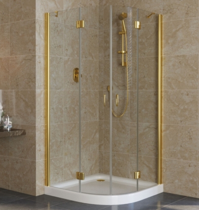 Душевой уголок Vegas Glass AFS Lux 0100 09 01 профиль золото, стекло прозрачное, четверть круга, двери распашные