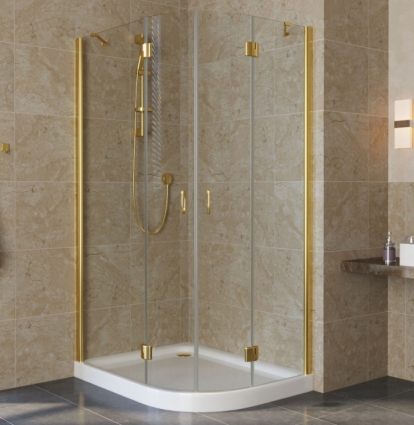 Душевой уголок Vegas Glass AFS-F Lux 100*80 09 01 L профиль золото, стекло прозрачное, прямоугольный-асимметричный, двери распашные