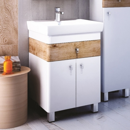 Тумба для комплекта Iddis Carlow 55 напольная, белая, дерево, с доводчиками, ручки хром