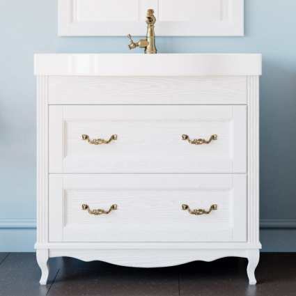 Тумба для комплекта ValenHouse Лиора 90 белая, фурнитура бронза, напольная, с ящиками