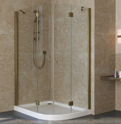 Душевой уголок Vegas Glass AFS-F Lux 120*100 05 01 L профиль бронза, стекло прозрачное, прямоугольный-асимметричный, двери распашные