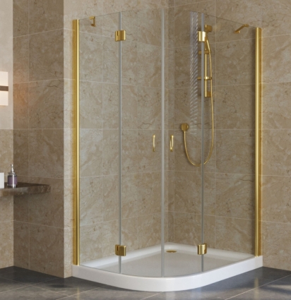 Душевой уголок Vegas Glass AFS-F Lux 120*110 09 01 R профиль золото, стекло прозрачное, прямоугольный-асимметричный, двери распашные