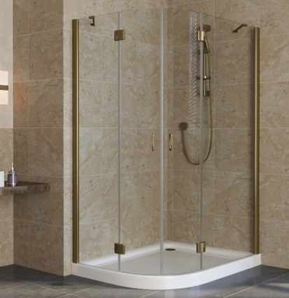 Душевой уголок Vegas Glass AFS-F Lux 120*110 05 01 R профиль бронза, стекло прозрачное, прямоугольный-асимметричный, двери распашные