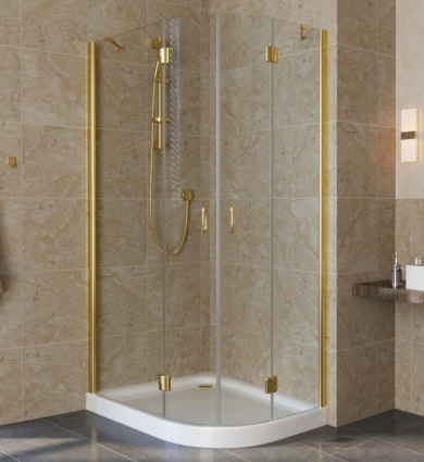 Душевой уголок Vegas Glass AFS-F Lux 80*90 09 01 L профиль золото, стекло прозрачное, прямоугольный-асимметричный, двери распашные