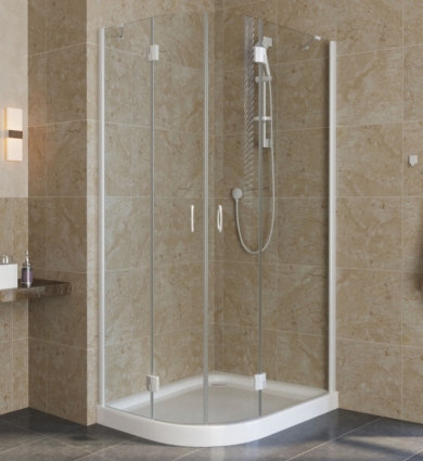 Душевой уголок Vegas Glass AFS-F Lux 80*90 01 01 R профиль белый, стекло прозрачное, прямоугольный-асимметричный, двери распашные