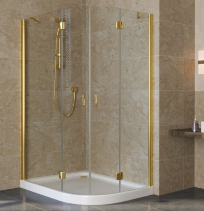 Душевой уголок Vegas Glass AFS-F Lux 120*110 09 01 L профиль золото, стекло прозрачное, прямоугольный-асимметричный, двери распашные