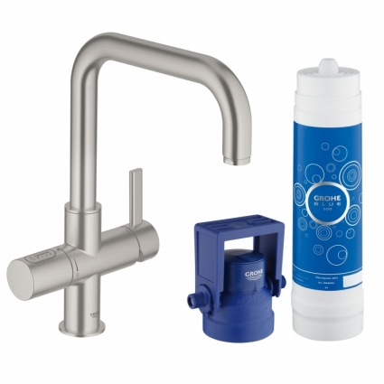 Смеситель для кухонной мойки Grohe Blue (фильтрация, U-излив), однорычажный, матовый