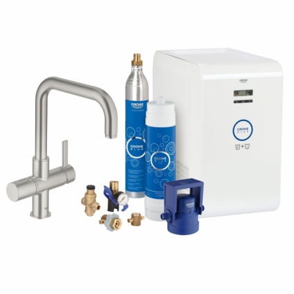 Смеситель для кухонной мойки Grohe Blue (фильтрация, охлаждение и газирование, U-излив), однорычажный, матовый
