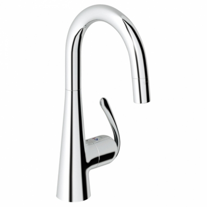 Смеситель для кухонной мойки Grohe Zedra с выдвижным С-изливом/лейкой, однорычажный, хром