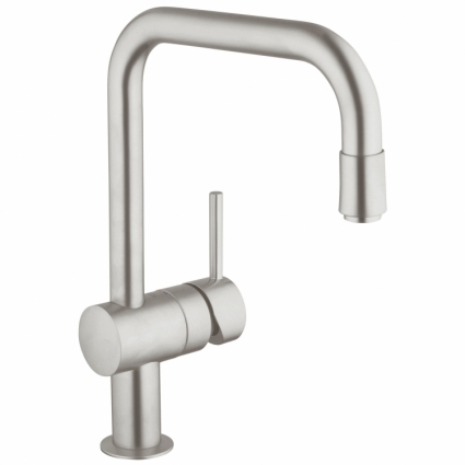 Смеситель для кухонной мойки Grohe Minta с выдвижным U-изливом, однорычажный, матовый