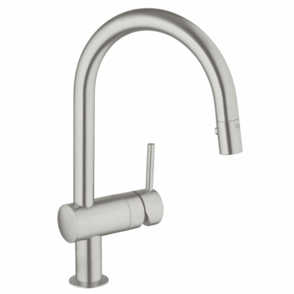 Смеситель для кухонной мойки Grohe Minta с выдвижным C-изливом, однорычажный, матовый