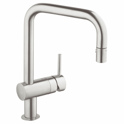 Смеситель для кухонной мойки Grohe Minta с выдвижным U-изливом/лейкой, однорычажный, матовый