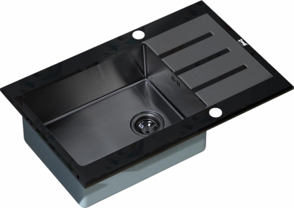 Мойка кухонная Zorg Inox Glass GL-7851-black-grafit черное стекло брашированная, прямоугольная, 78x51 см