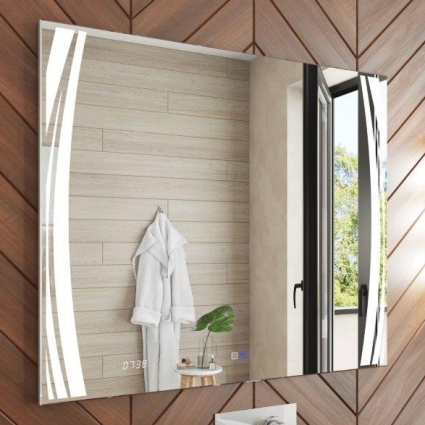 Зеркало Vigo Elen Luxe 80 прямоугольное, с подсветкой, с электронными часами