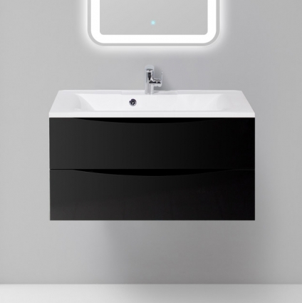 Тумба с раковиной BelBagno Marino 90 nero lucido, подвесная, с ящиками