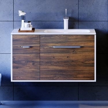 Тумба с раковиной Aqwella 5 stars Malaga 90 R крафт темный, подвесная, правая