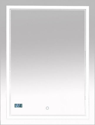 Зеркало Misty Неон 2 LED 60x80, с часами, сенсор на зеркале, прямоугольное, с подсветкой