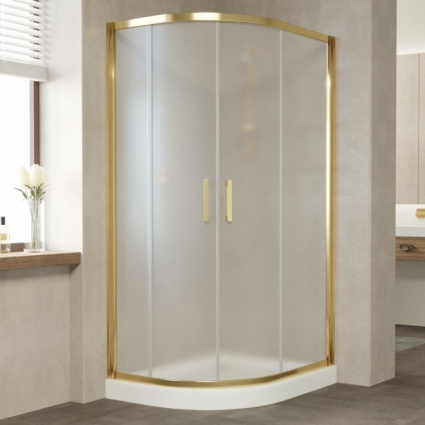 Душевой уголок Vegas Glass ZS-F 100*90 09 10 профиль золото, стекло сатин, прямоугольный-асимметричный, двери раздвижные