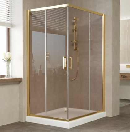 Душевой уголок Vegas Glass ZA-F 120*110 09 05 профиль золото, стекло бронза, прямоугольный, двери раздвижные