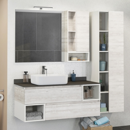 Мебель для ванной Comforty Прага 120 дуб белый подвесная, с доводчиками