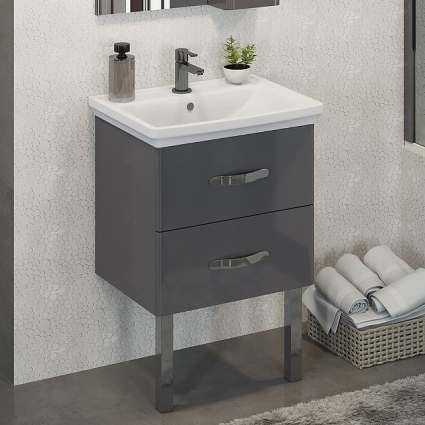 Тумба с раковиной Comforty Рим 60 серый, подвесная, с ящиками, с доводчиками