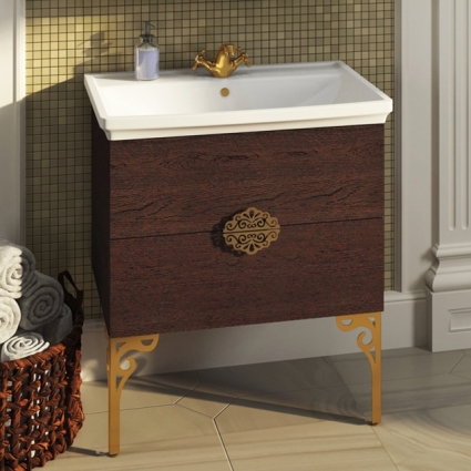 Тумба с раковиной Comforty Римини 80 венге темный, подвесная, с ящиками